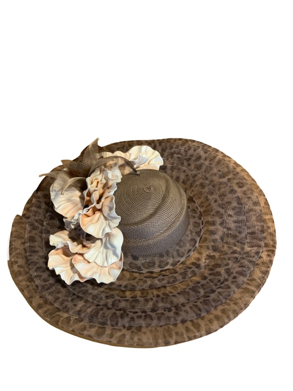 VINTAGE MR. HI'S CLASSIC BROWN & PINK ANIMAL PRINT WIDE BRIM HAT - Picture 9 of 13